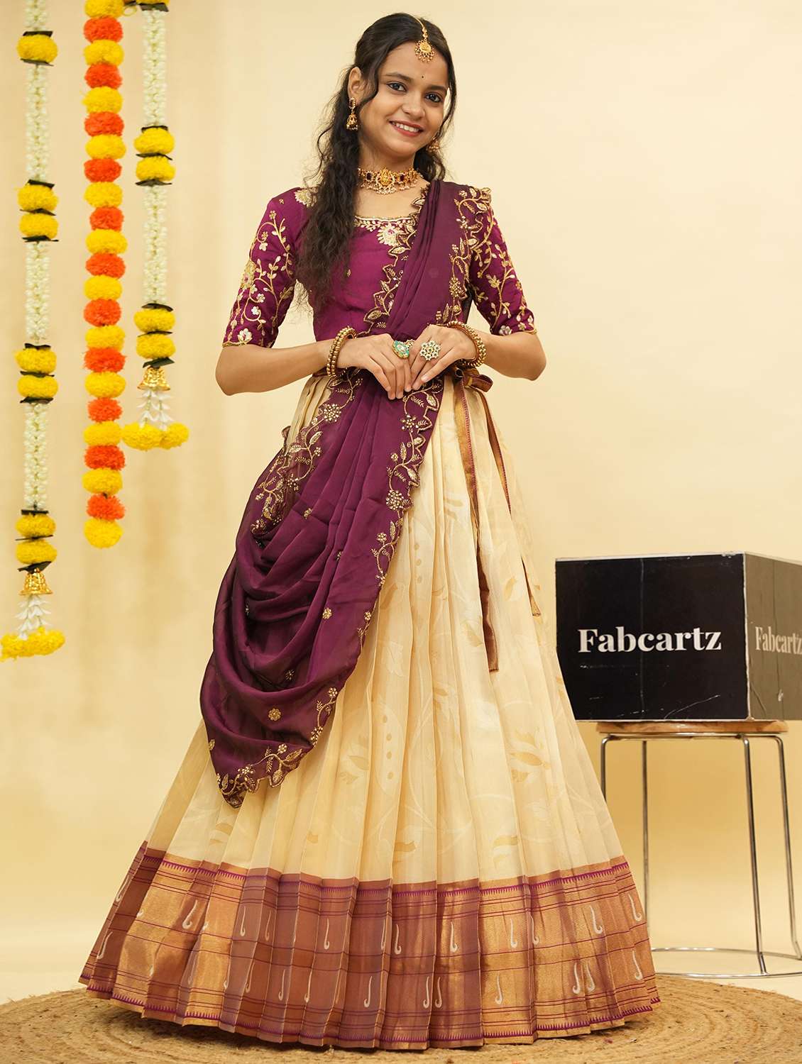 women self design south indian style unstitched lehenga choli