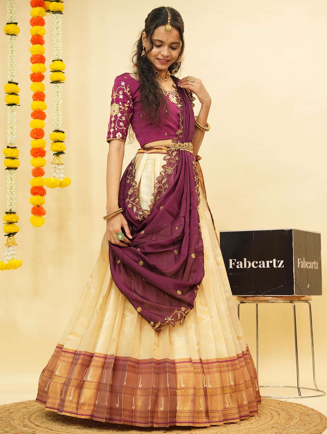 women self design south indian style unstitched lehenga choli - 22240801 -  Standard Image - 2