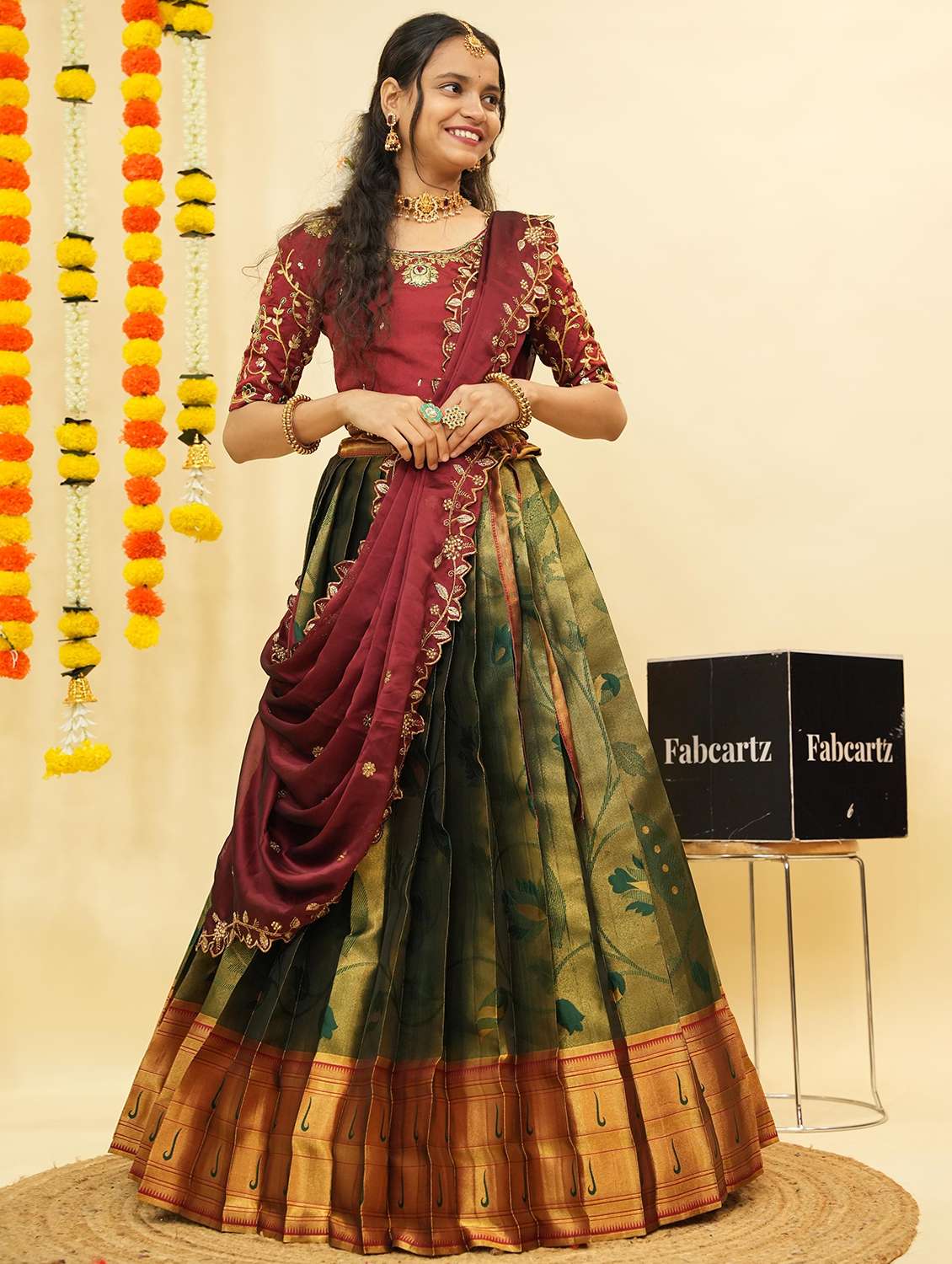 women self design south indian style unstitched lehenga choli