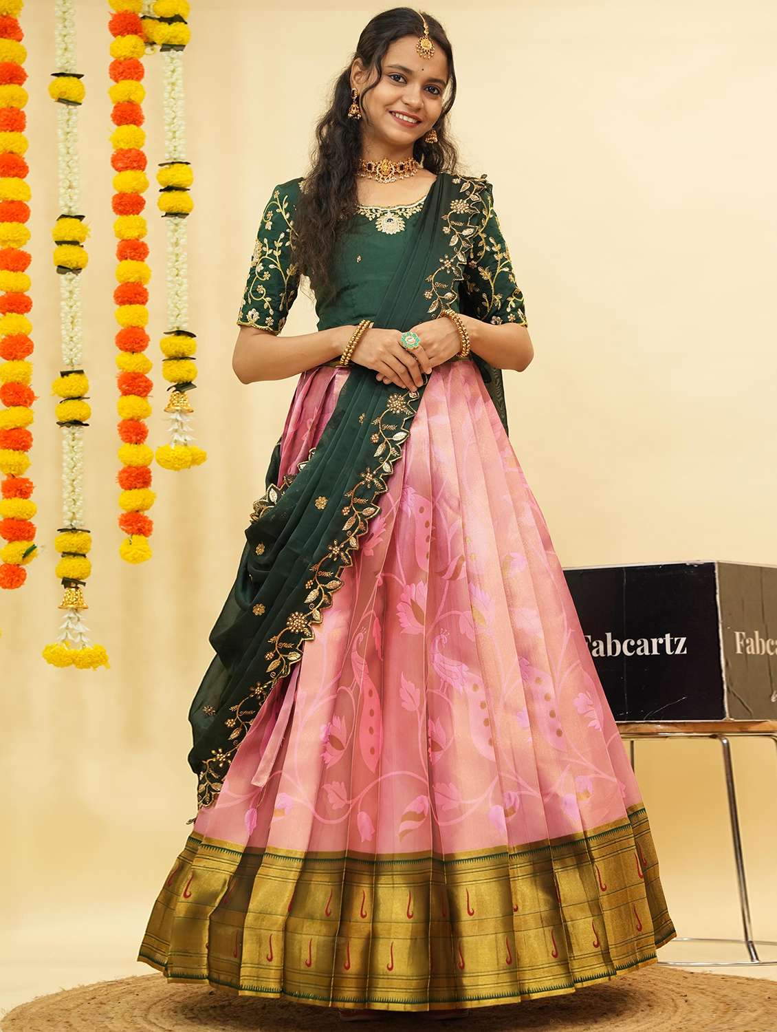 women self design south indian style unstitched lehenga choli