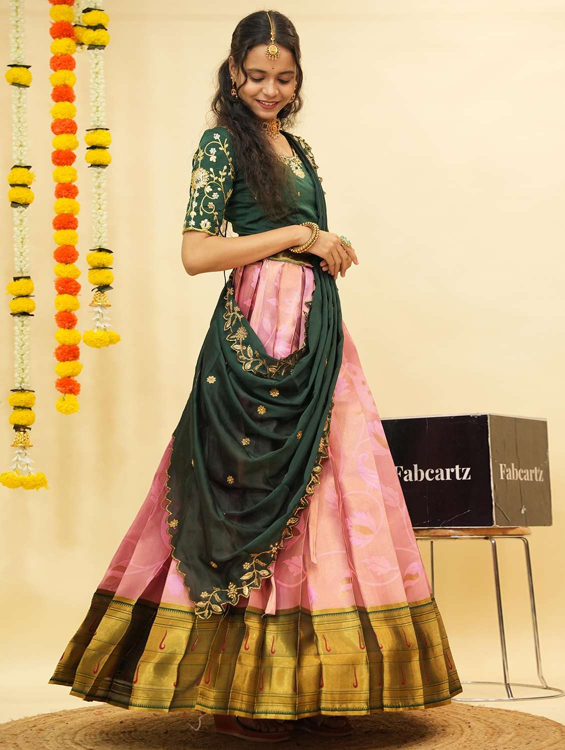 women self design south indian style unstitched lehenga choli - 22240805 -  Standard Image - 2