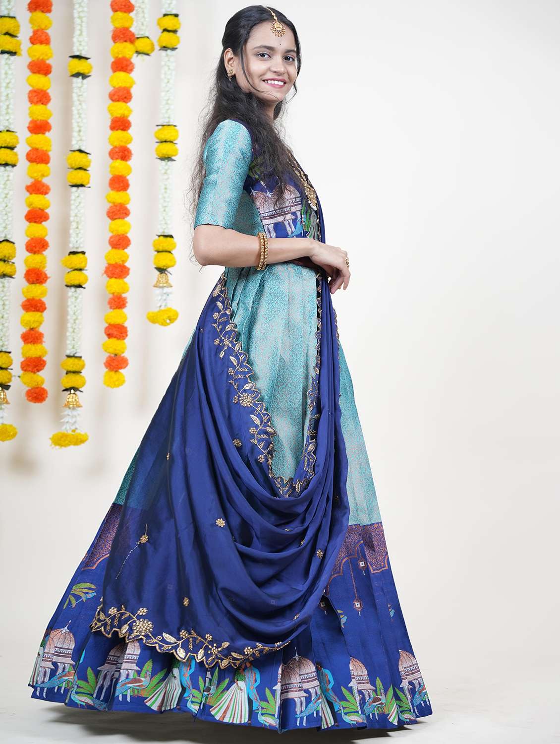 women self design south indian style unstitched lehenga choli - 22240807 -  Standard Image - 2