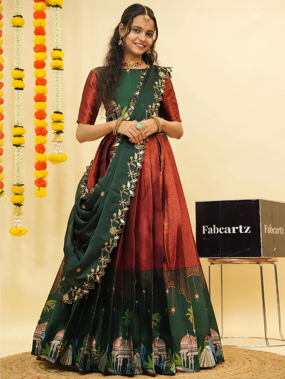 women self design south indian style unstitched lehenga choli