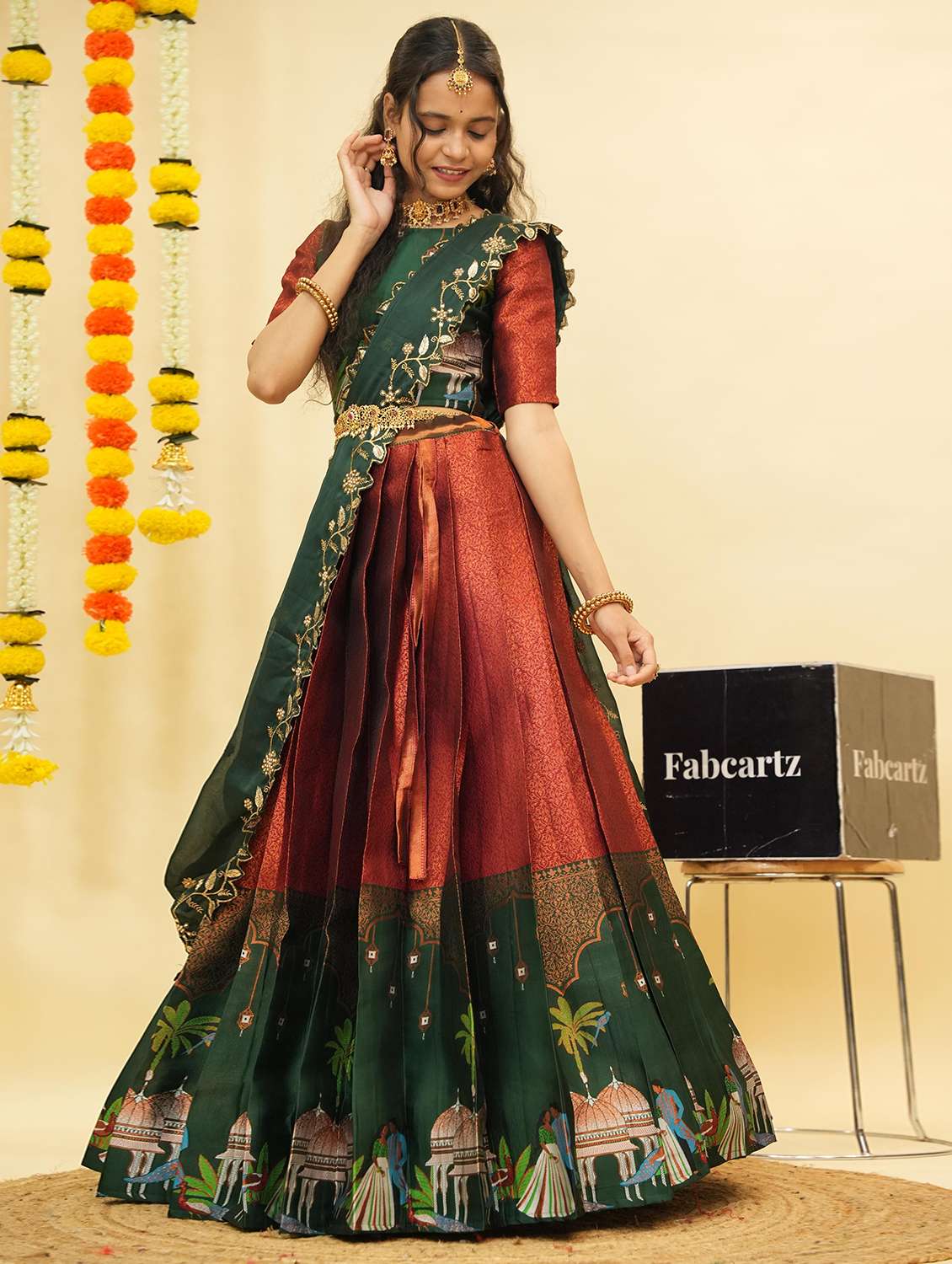 women self design south indian style unstitched lehenga choli - 22240809 -  Standard Image - 2