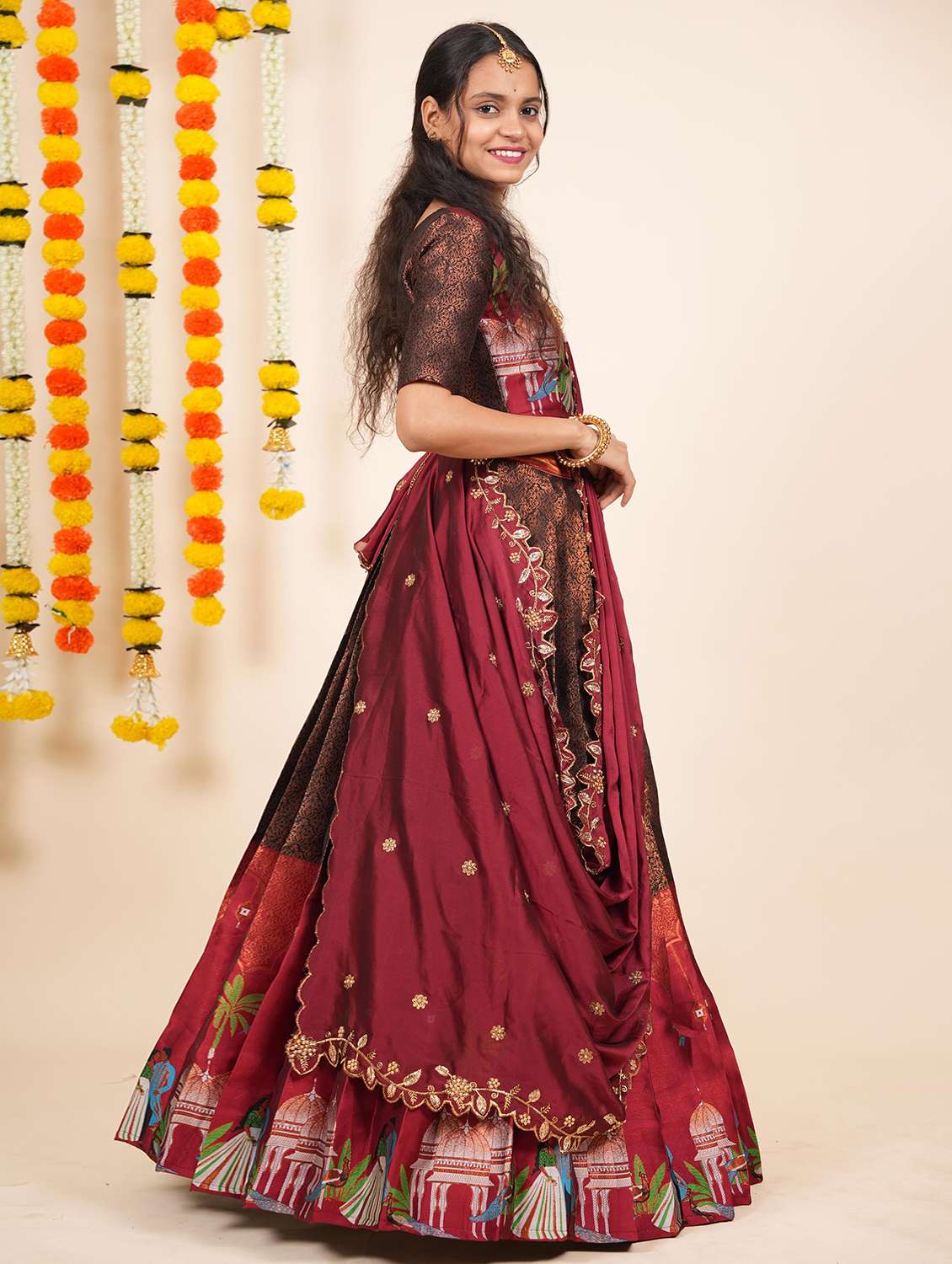 women self design south indian style unstitched lehenga choli - 22240811 -  Standard Image - 2