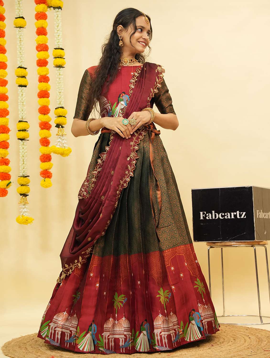 women self design south indian style unstitched lehenga choli - 22240813 -  Standard Image - 2