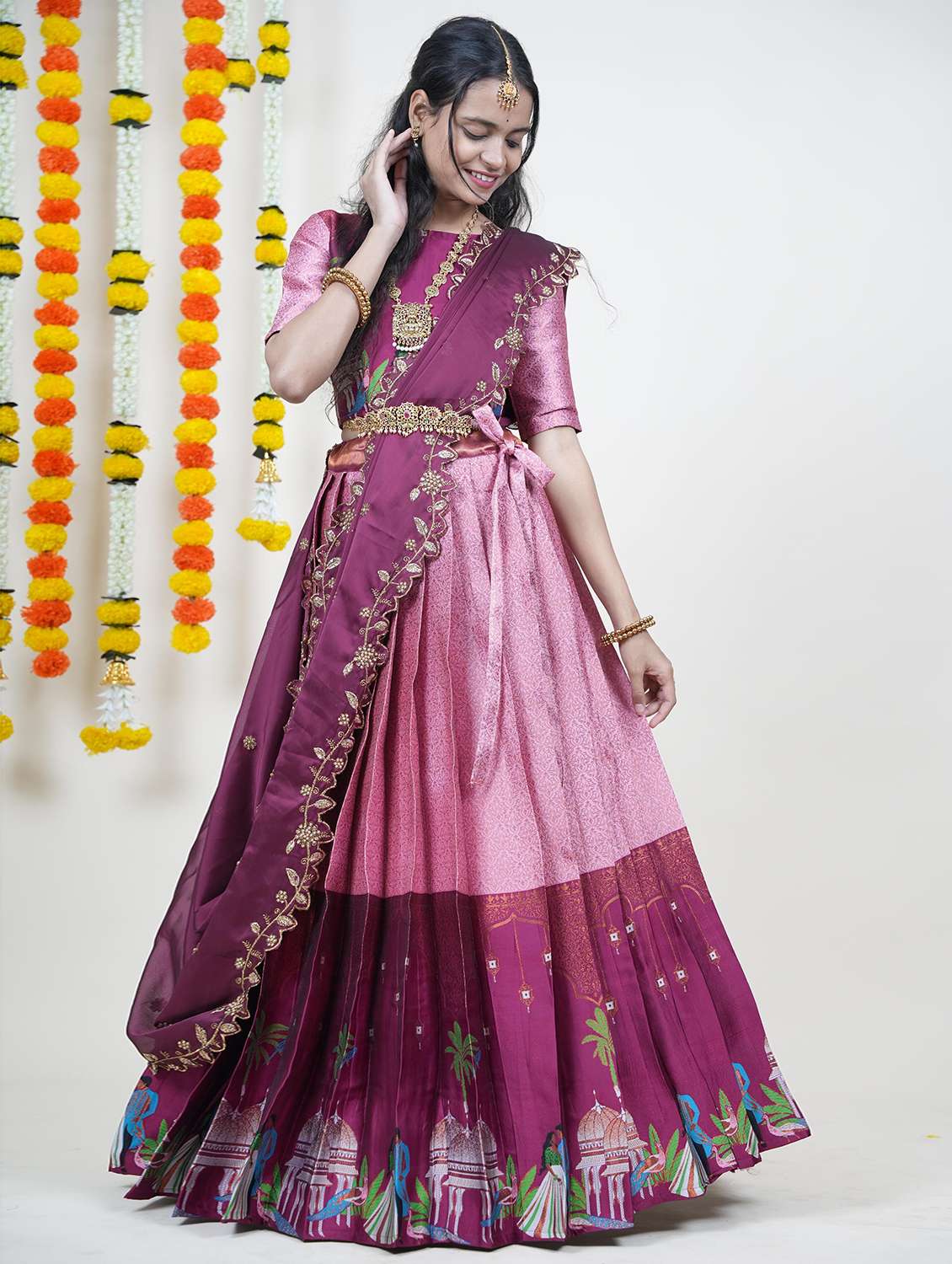 women self design south indian style unstitched lehenga choli