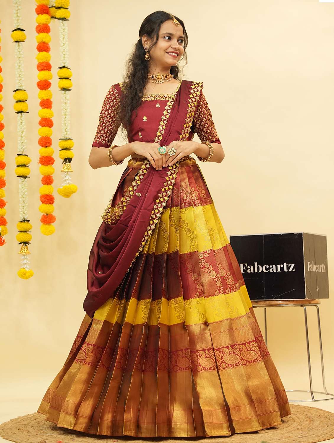 women self design south indian style unstitched lehenga choli - 22240816 -  Standard Image - 2