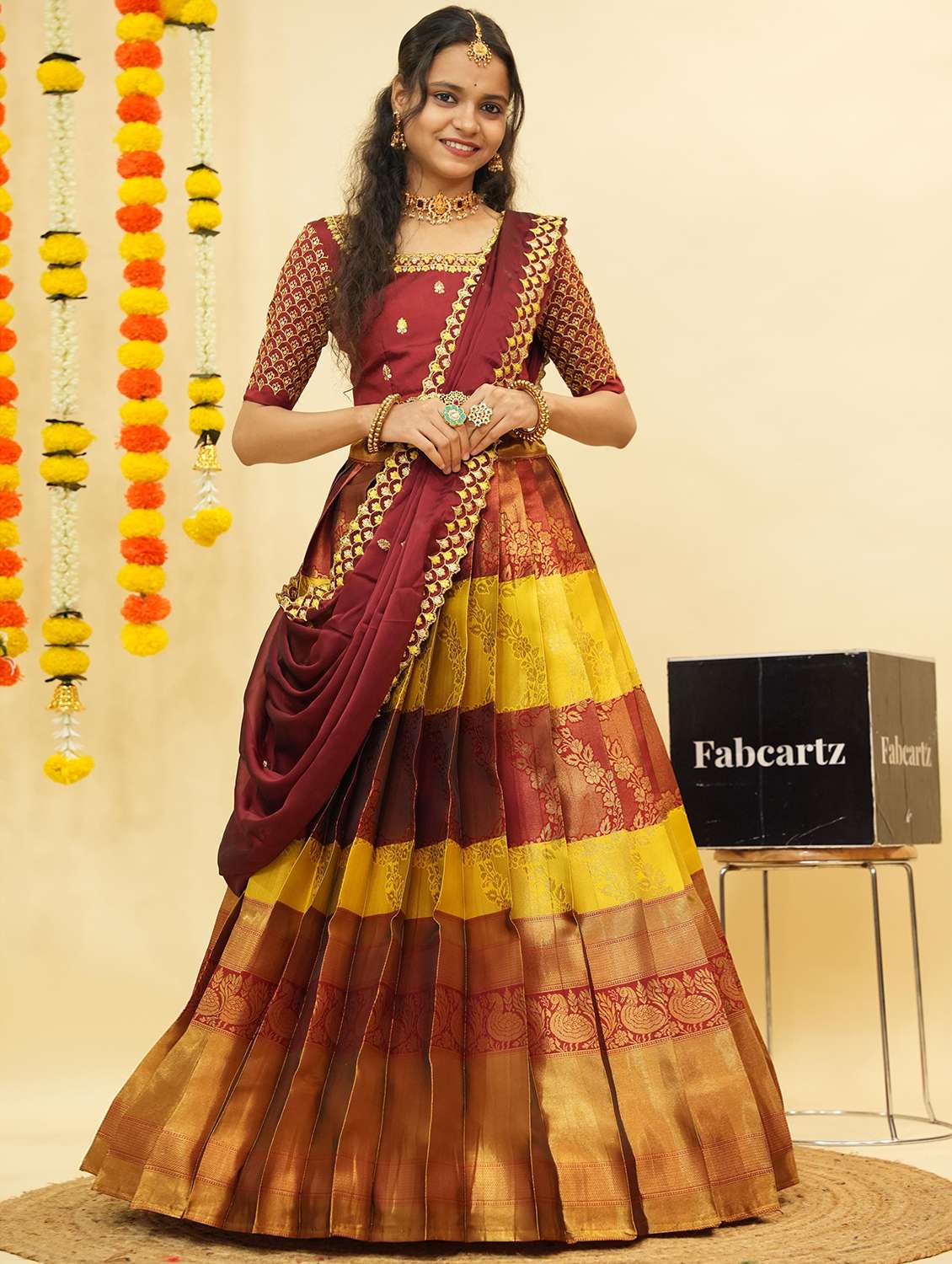 women self design south indian style unstitched lehenga choli