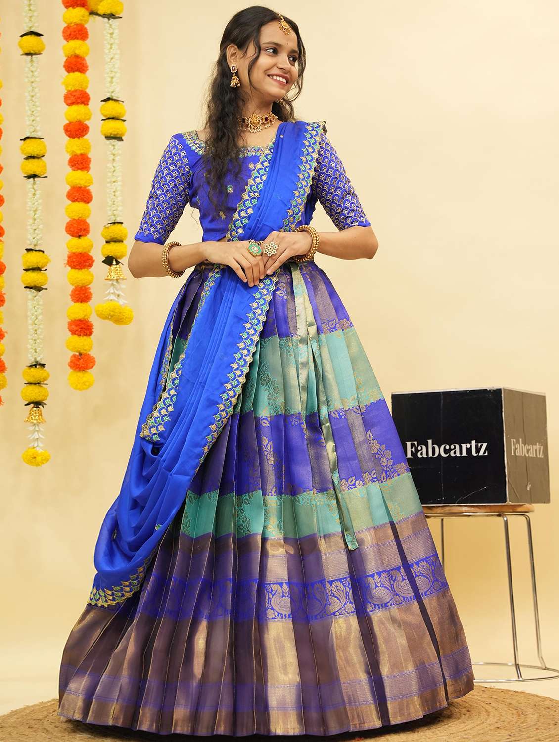 women self design south indian style unstitched lehenga choli - 22240818 -  Standard Image - 2