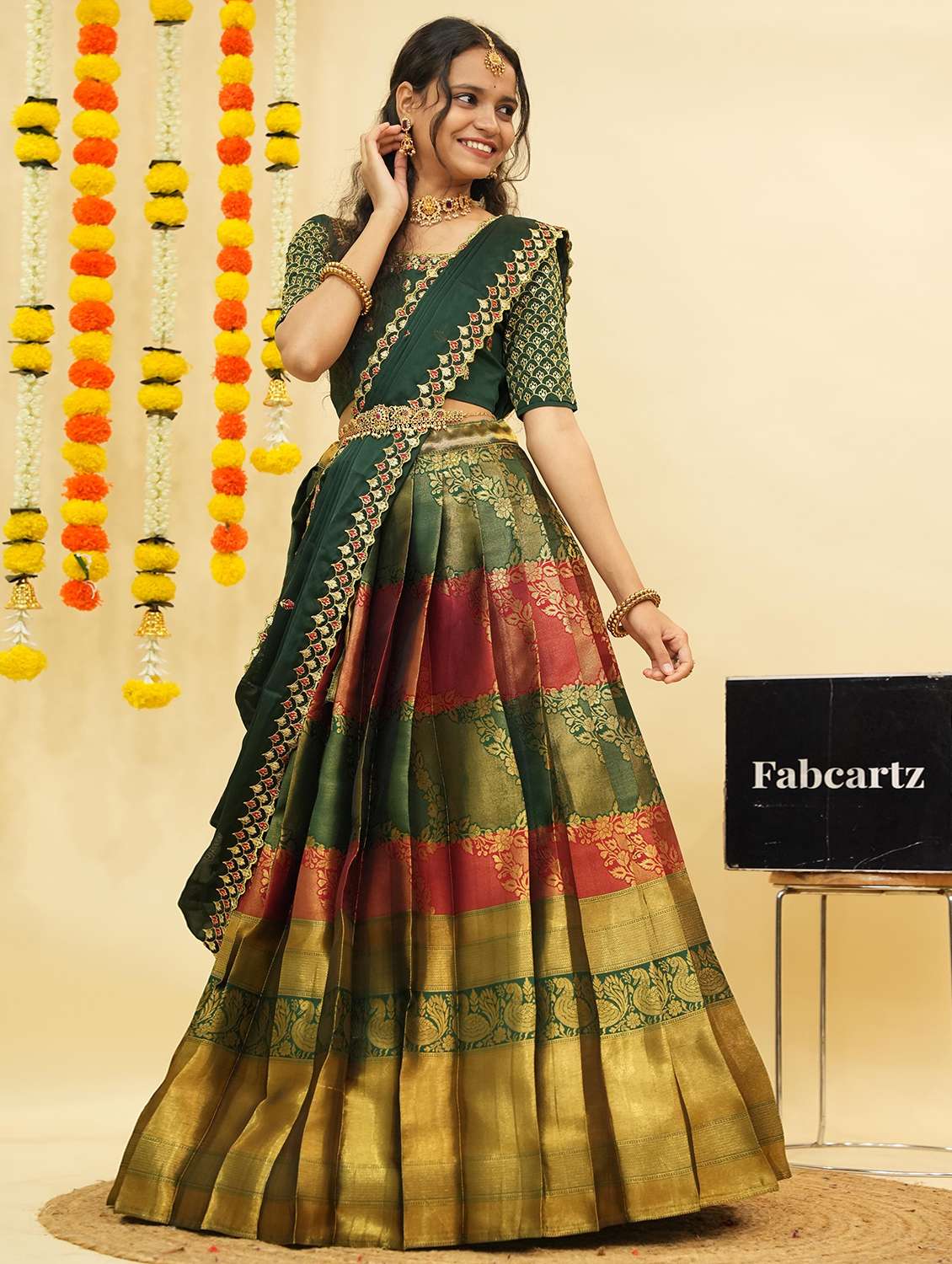 women self design south indian style unstitched lehenga choli - 22240820 -  Standard Image - 2