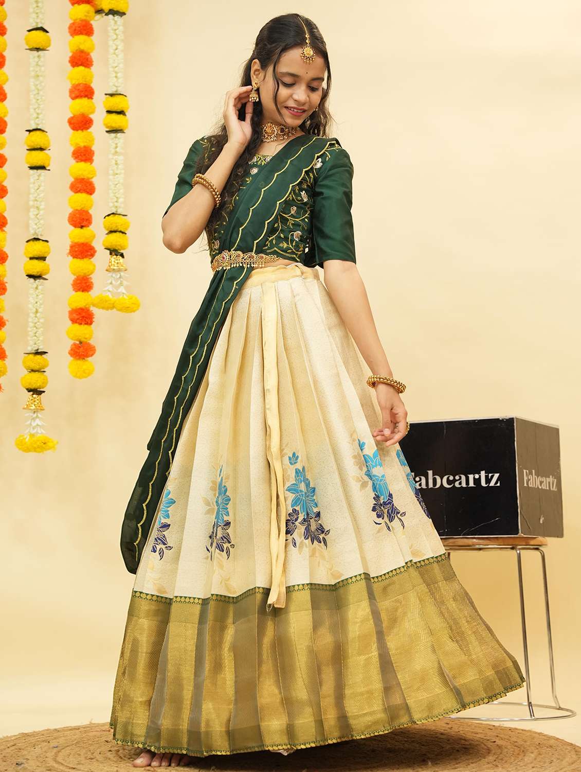 women self design south indian style unstitched lehenga choli - 22240836 -  Standard Image - 2