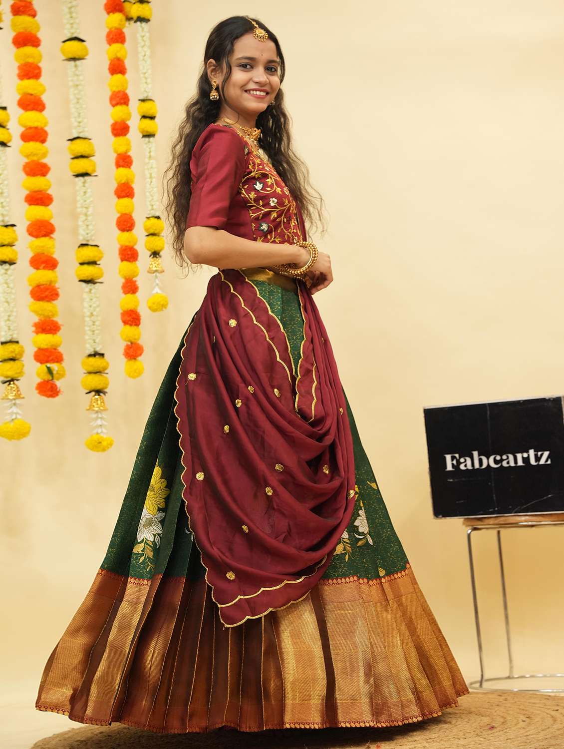 women self design south indian style unstitched lehenga choli - 22240838 -  Standard Image - 2