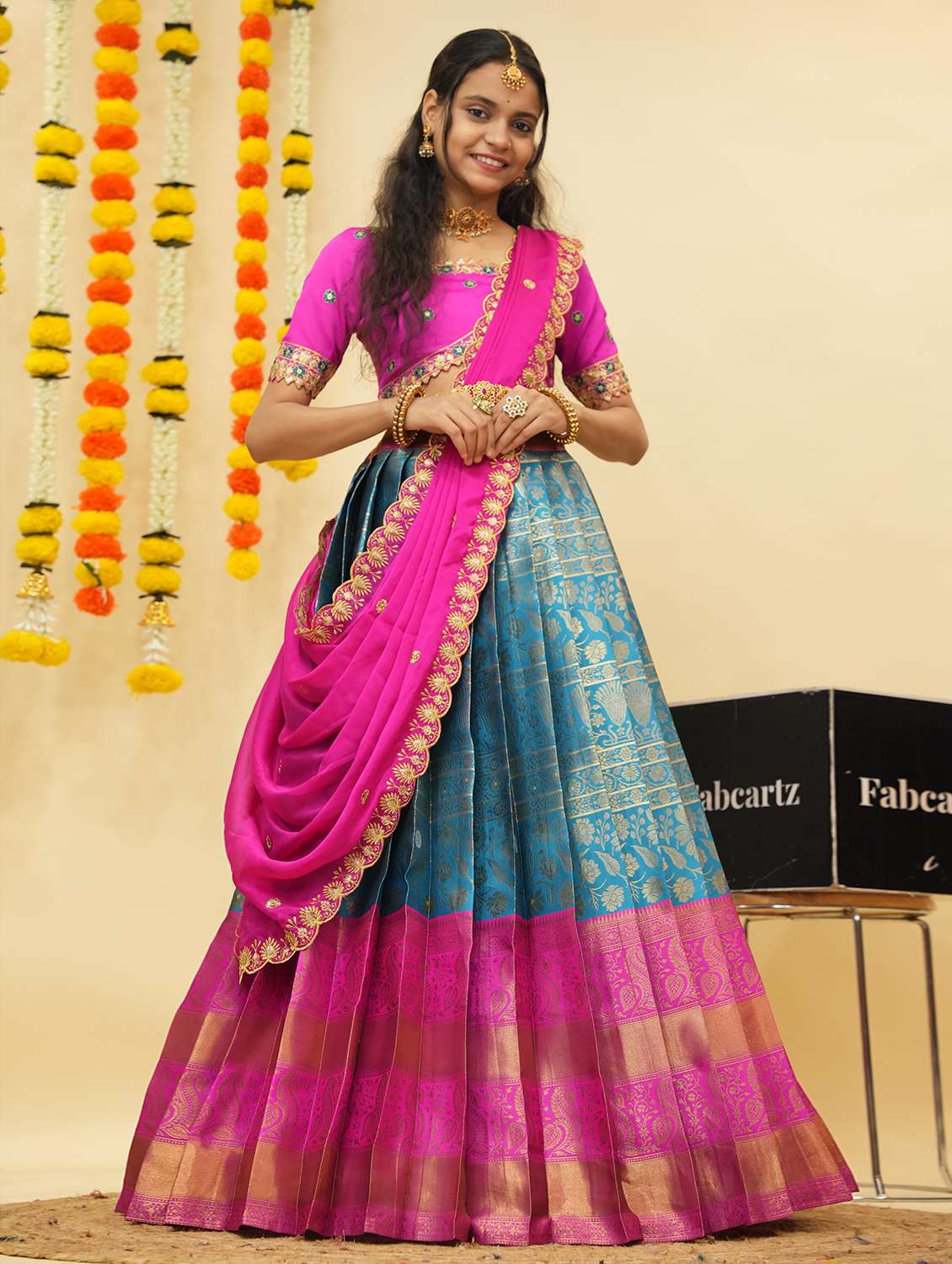 women self design south indian style unstitched lehenga choli