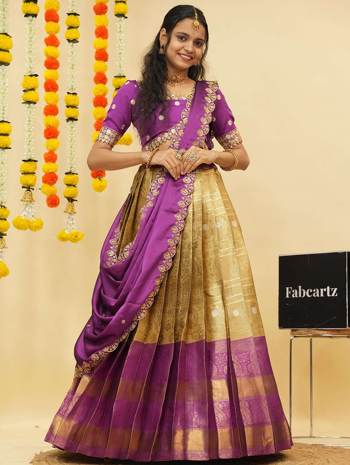 women self design south indian style unstitched lehenga choli