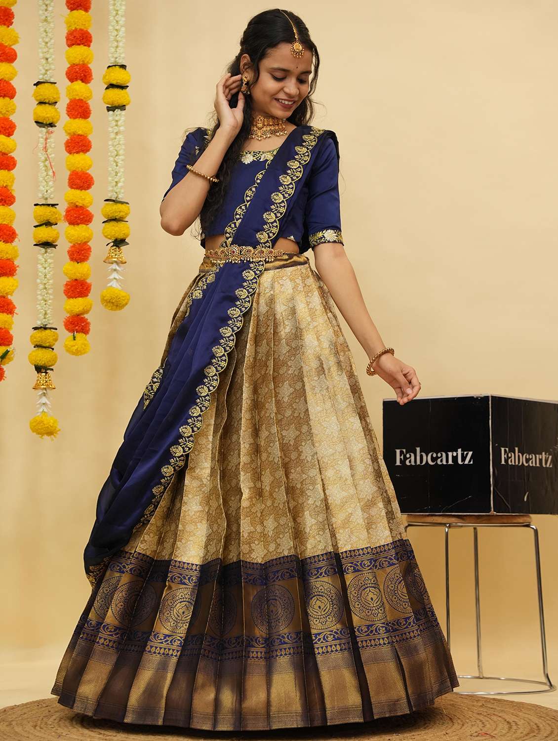 women self design south indian style unstitched lehenga choli