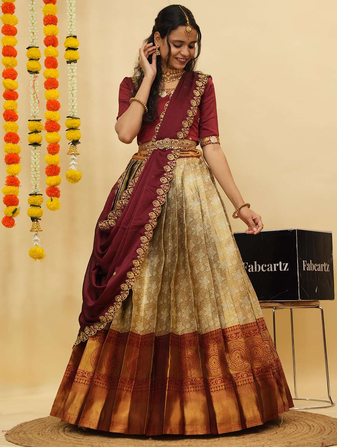 women self design south indian style unstitched lehenga choli - 22240855 -  Standard Image - 2