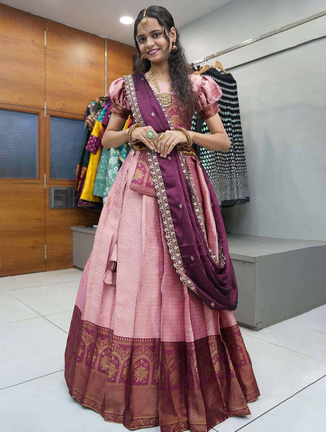 women self design south indian style unstitched lehenga choli