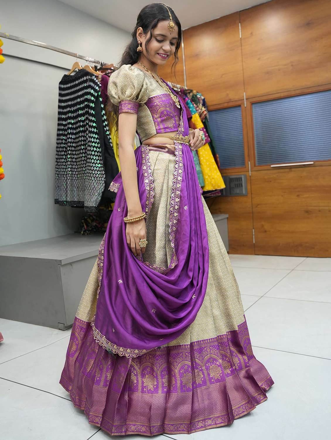 women self design south indian style unstitched lehenga choli - 22240866 -  Standard Image - 2