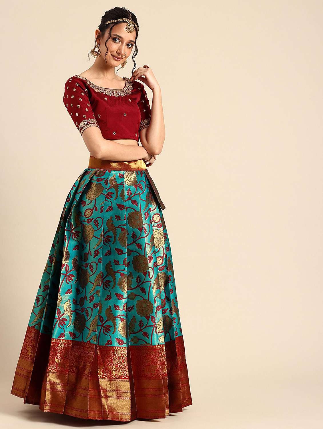 women self design south indian style stitched lehenga choli - 22240875 -  Standard Image - 2