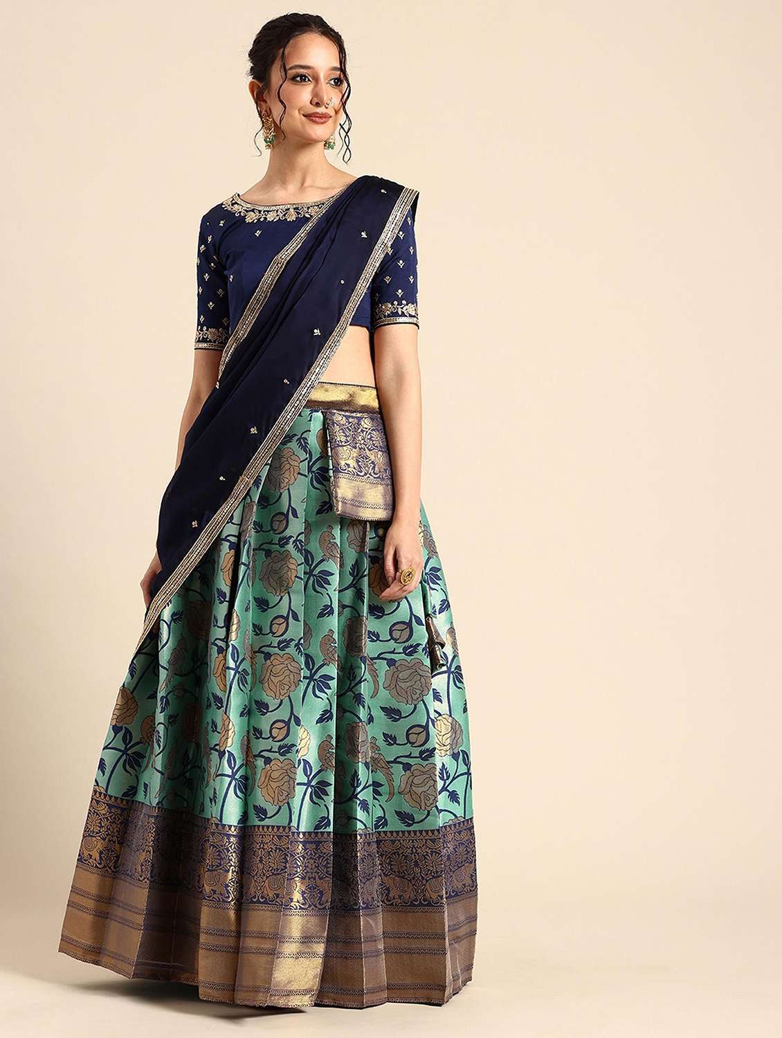 women self design south indian style stitched lehenga choli