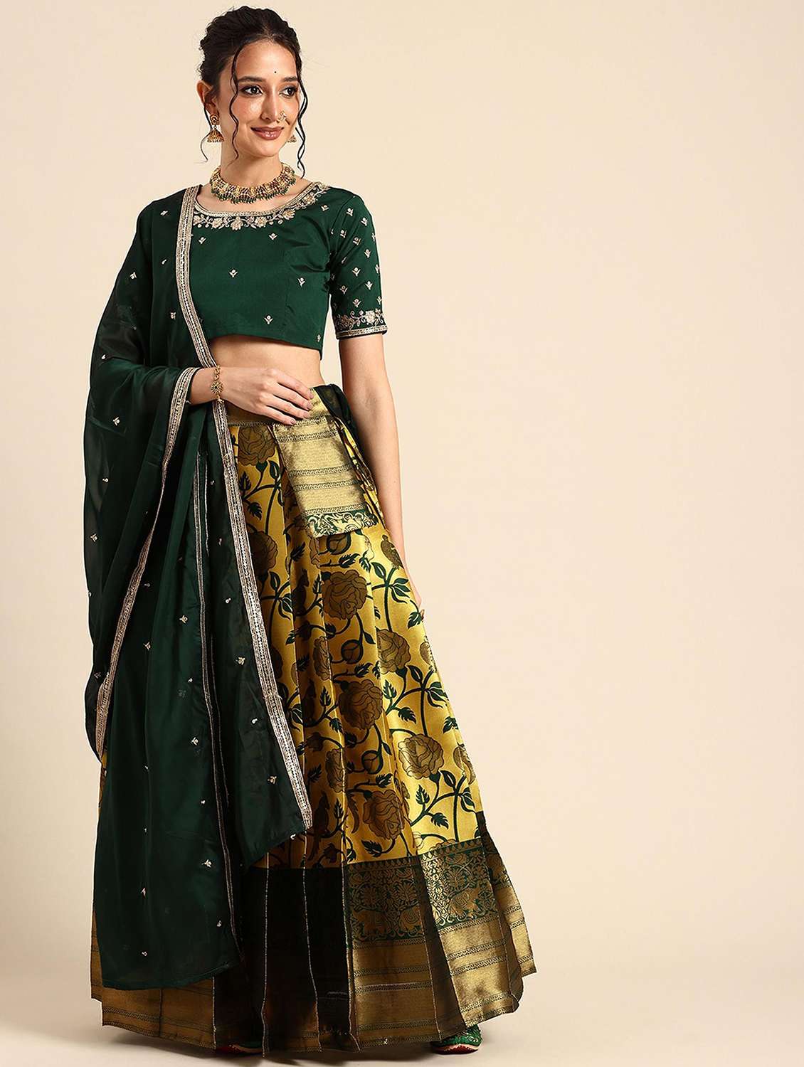 women self design south indian style stitched lehenga choli