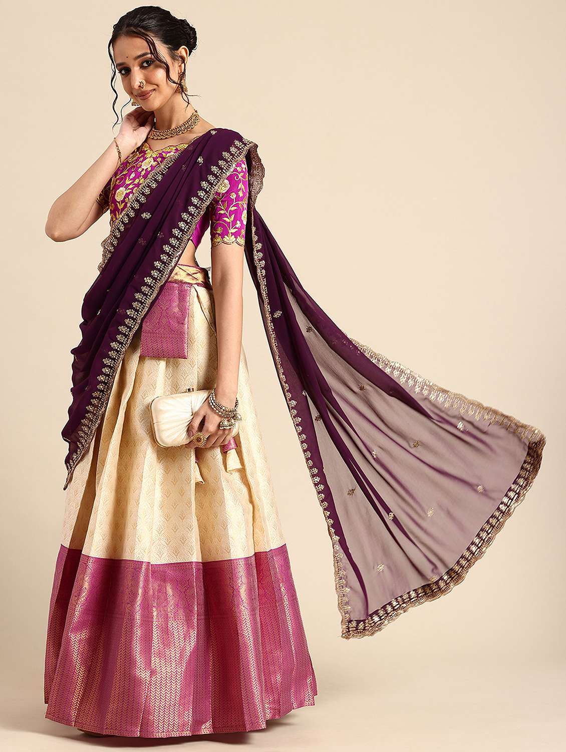 women self design south indian style unstitched lehenga choli