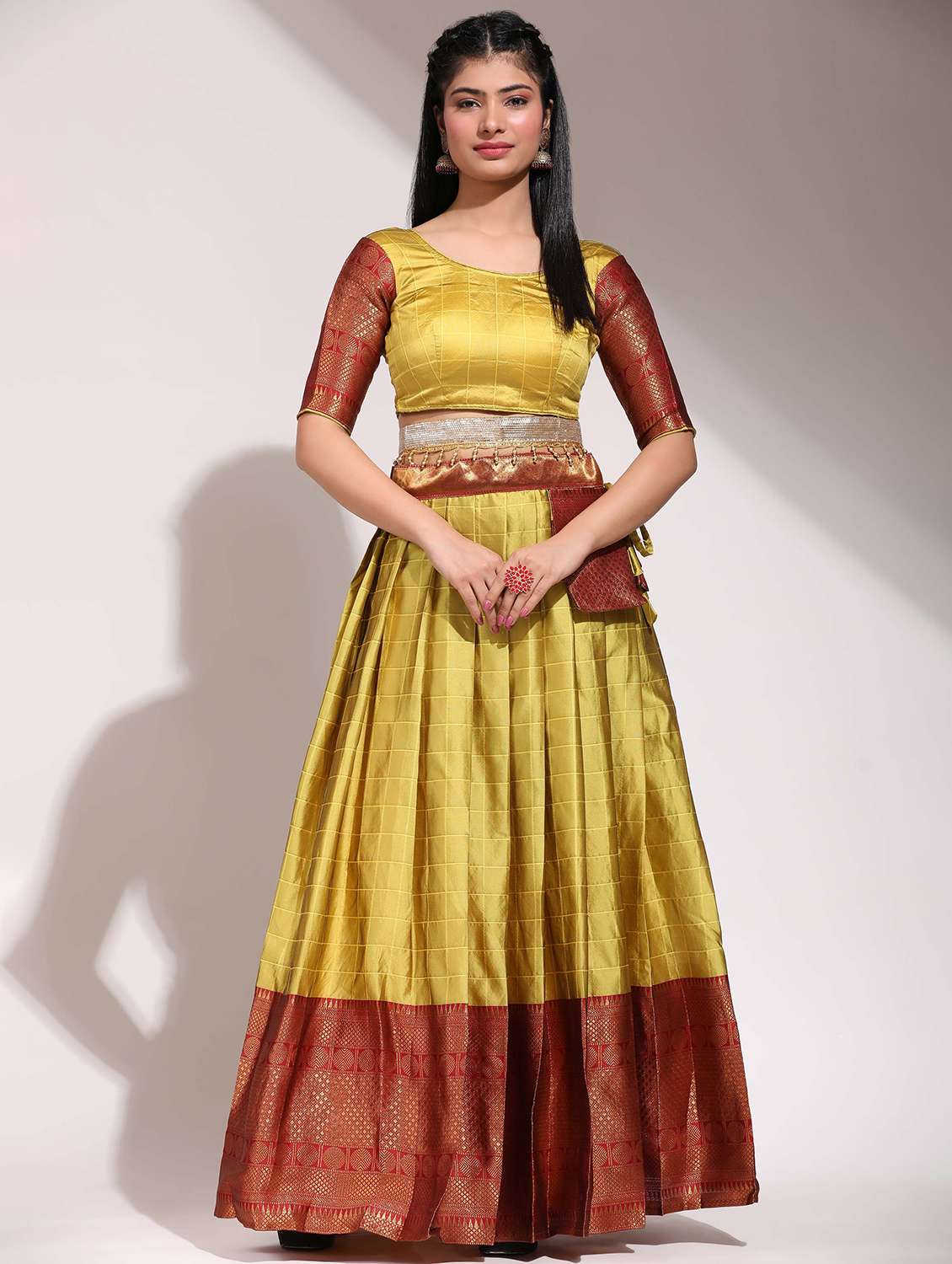 women self design south indian style unstitched lehenga choli - 22240891 -  Standard Image - 2