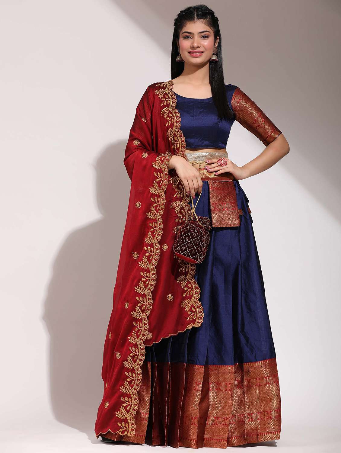 women self design south indian style unstitched lehenga choli