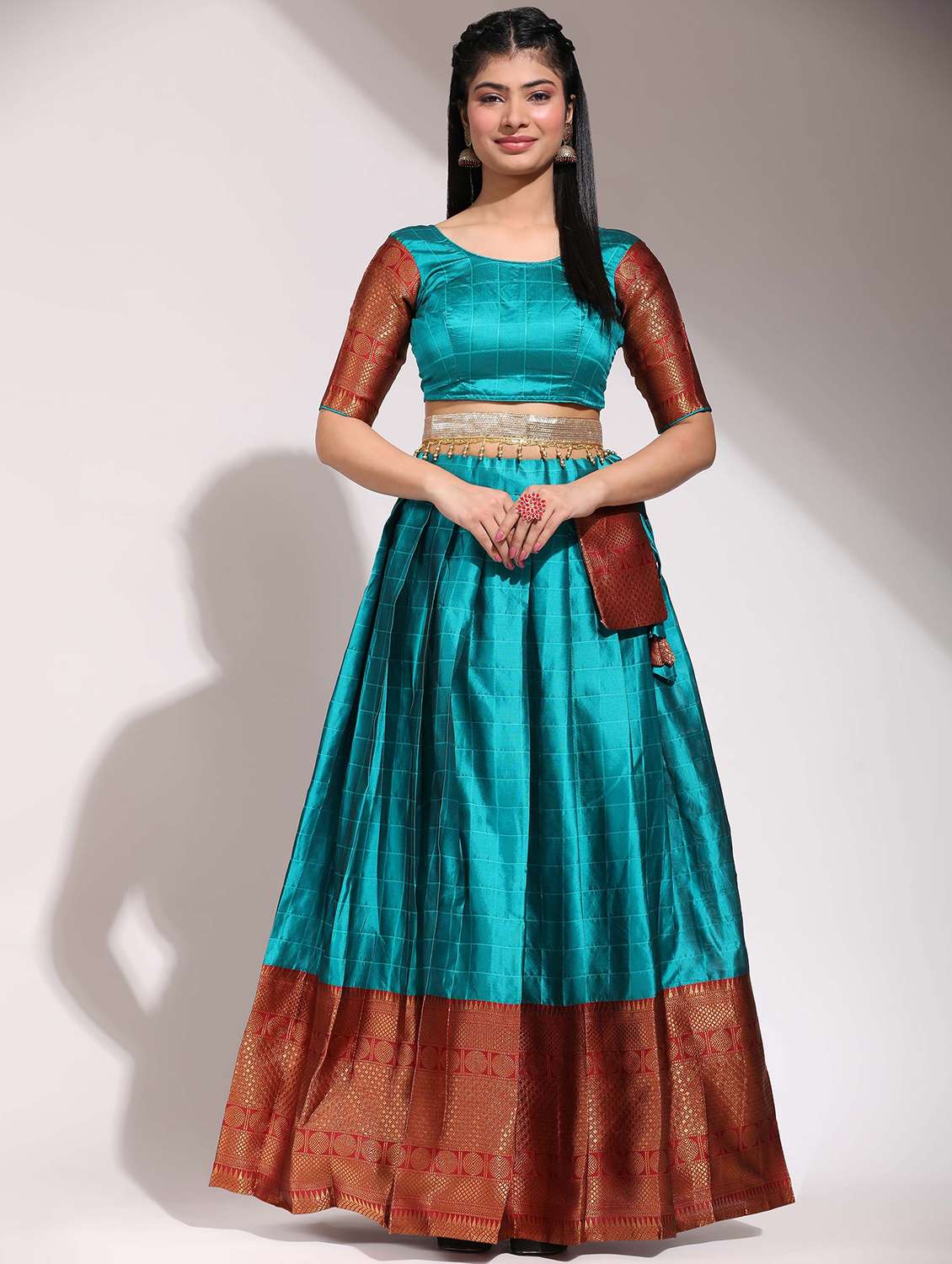 women self design south indian style unstitched lehenga choli - 22240895 -  Standard Image - 2