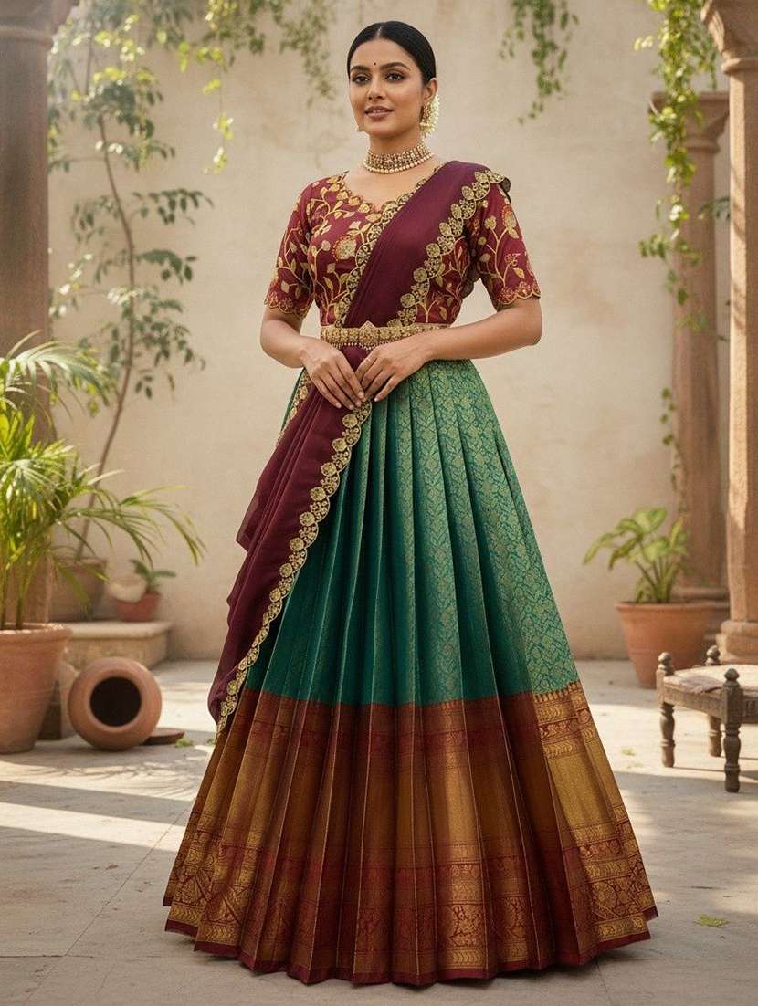 women self design south indian style unstitched lehenga choli