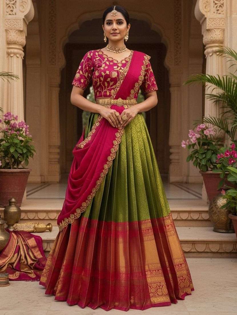 women self design south indian style unstitched lehenga choli