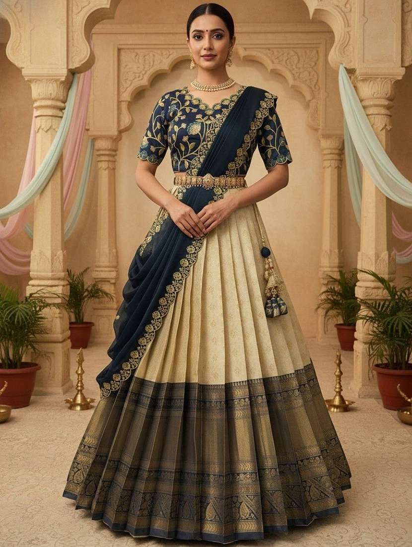 women self design south indian style unstitched lehenga choli