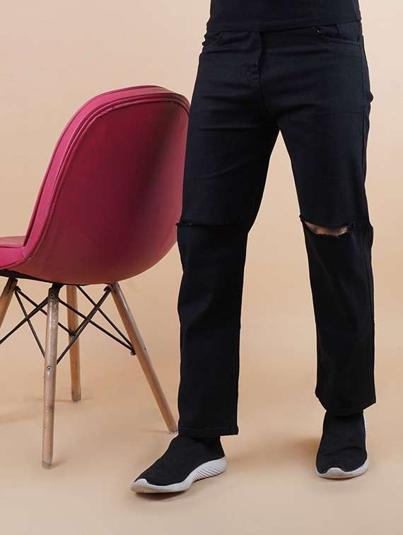 men slash knee mid rise relaxed fit jeans