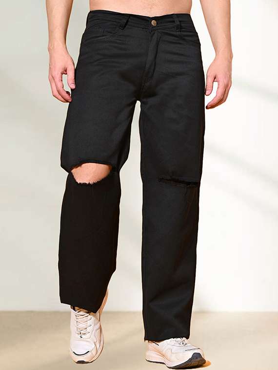 men slash knee mid rise relaxed fit jeans