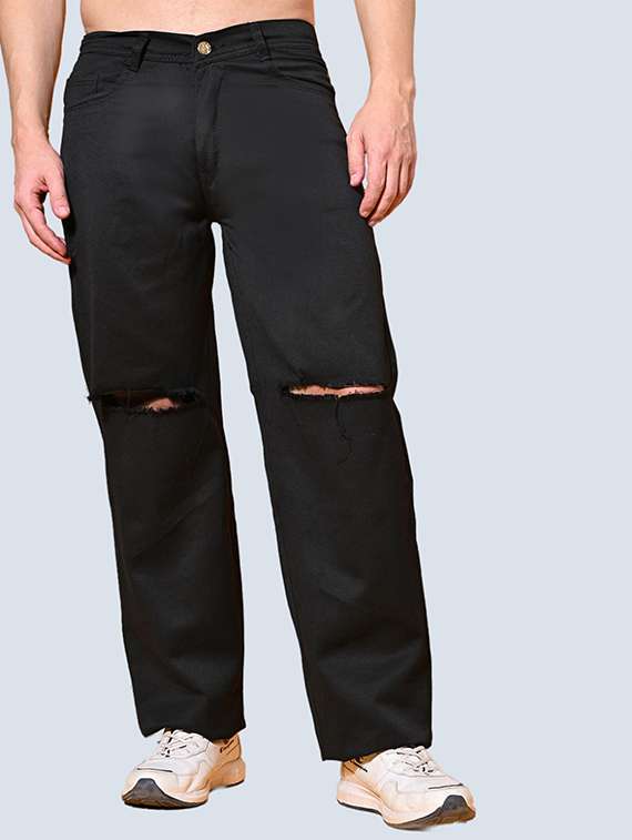 men slash knee mid rise relaxed fit jeans