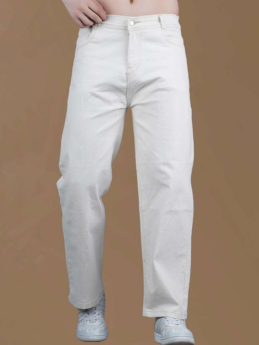 men solid mid rise straight fit jean