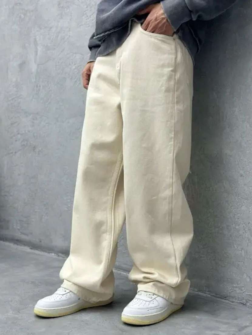 men solid mid rise baggy jean