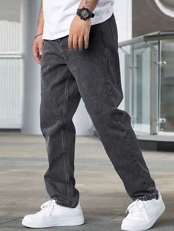 men plain mid rise relaxed fit jeans