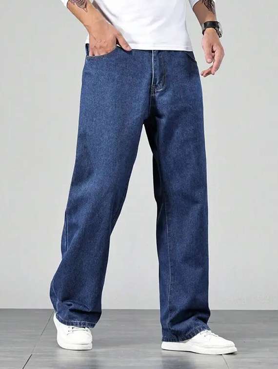 men plain mid rise baggy jeans - 22241101 -  Standard Image - 2