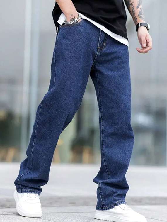 men plain mid rise baggy jeans