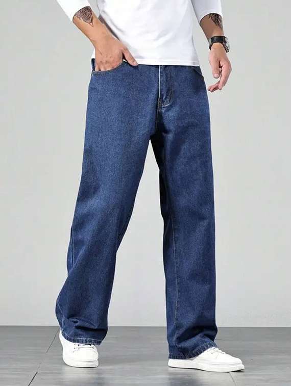 men plain mid rise baggy jeans