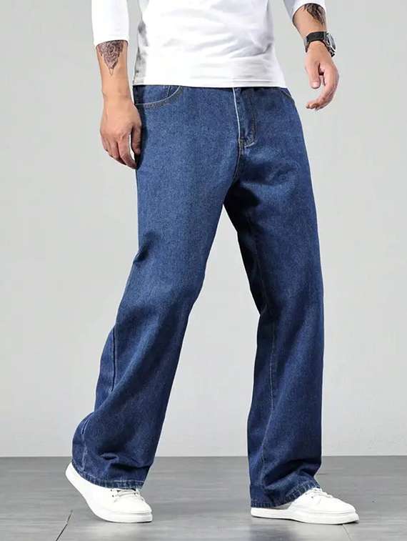 men plain mid rise baggy jeans - 22241103 -  Standard Image - 2