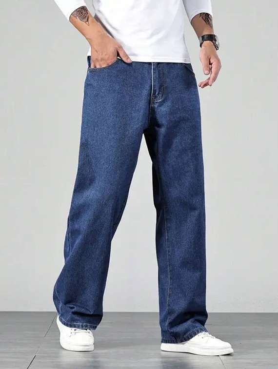 men plain mid rise relaxed fit jeans