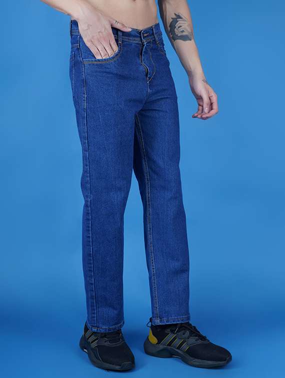men plain mid rise straight fit jeans