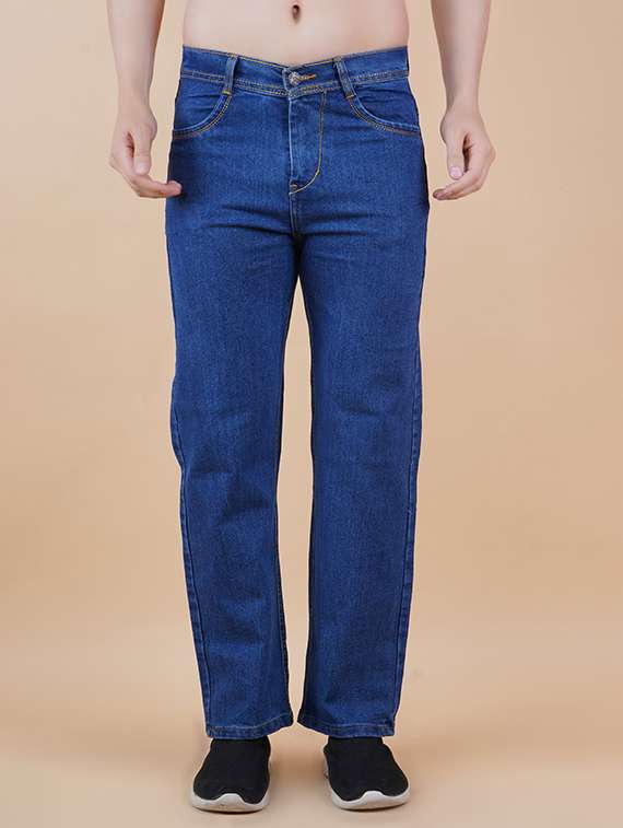 men plain mid rise straight fit jeans