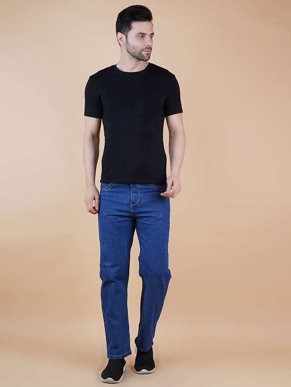men plain mid rise straight fit jeans - 22241127 -  Standard Image - 2