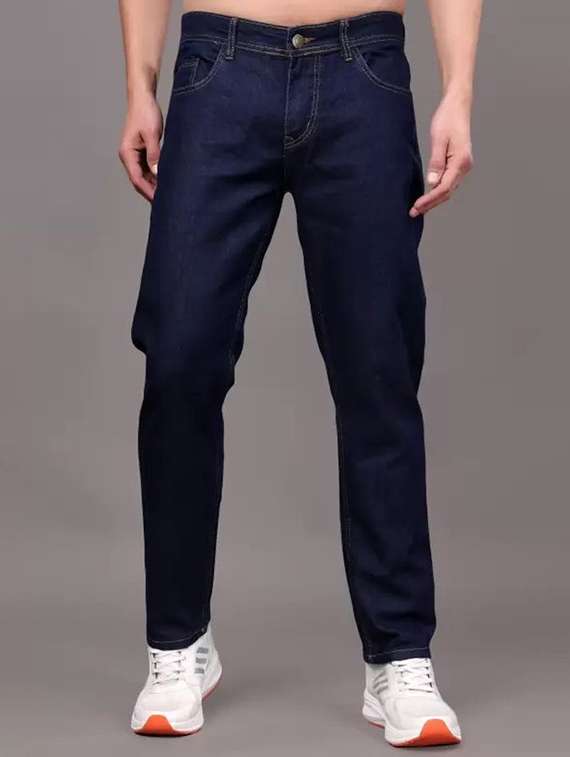 men plain mid rise relaxed fit jeans