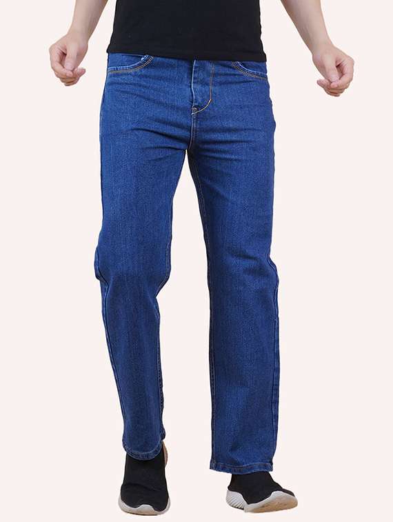 men plain mid rise relaxed fit jeans