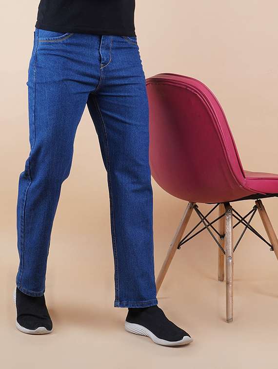 men plain mid rise straight fit jeans